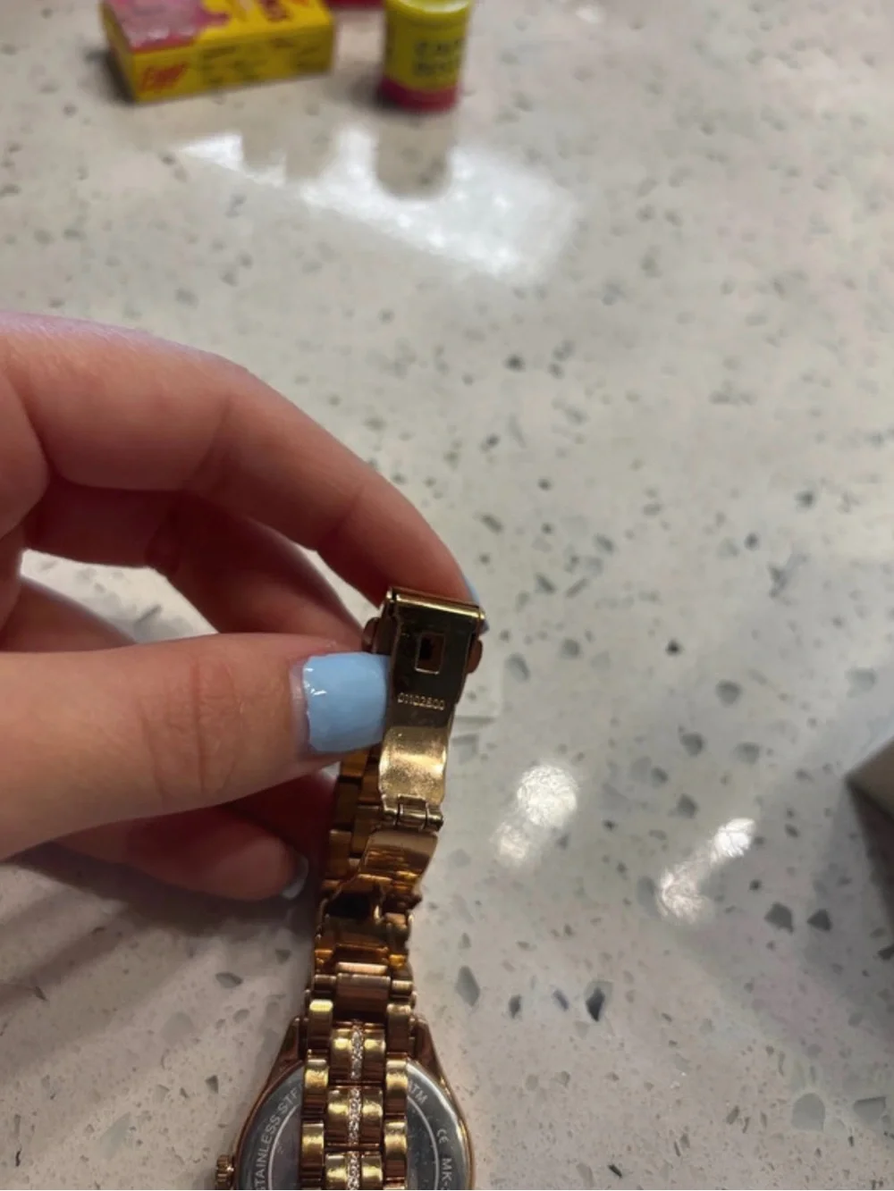 Michael Kors Rose Gold Tone Watch with Mother of Pearl Dial and Crystal Bezel